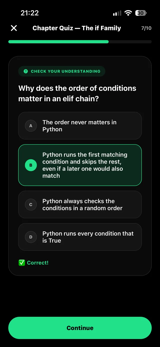 Swipe Coding: Chapter quizzes
