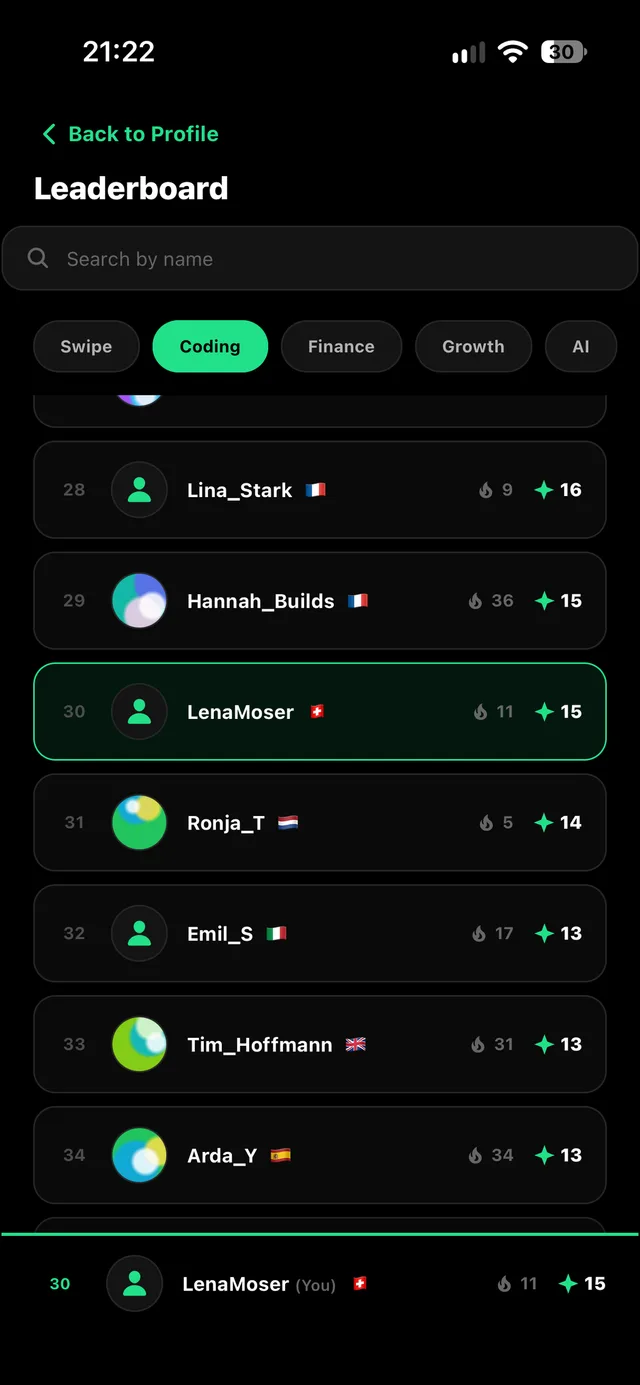 Swipe Coding: Leaderboards