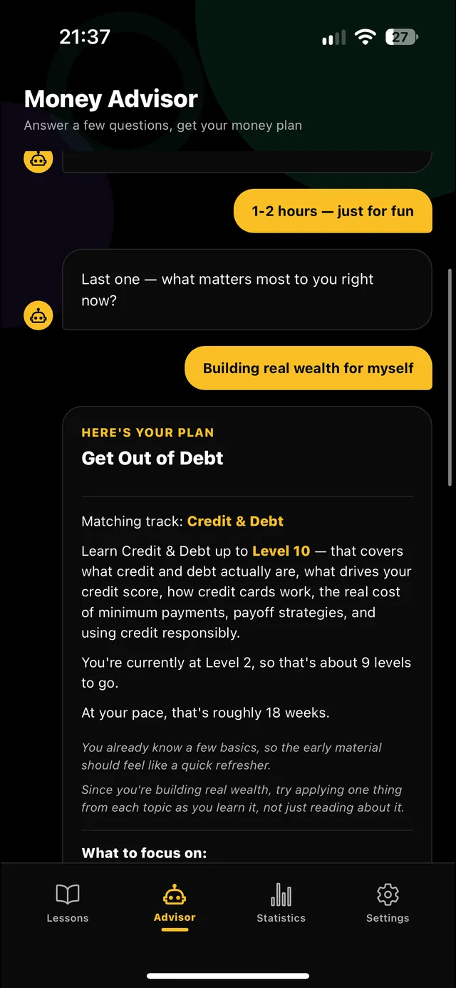 Swipe Finance: Money Advisor builds your plan